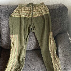 Striped Olive Green Hippie Pants